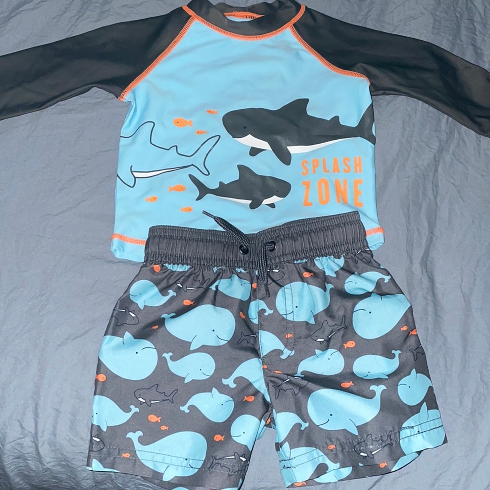 Simple Joys by Carter’s rash guard and swim shorts